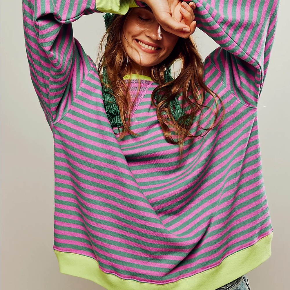 Free People Classic Striped Oversized Sweatshirt